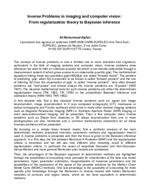 (PDF) Inverse Problems in Imaging and Computer Vision - From ...