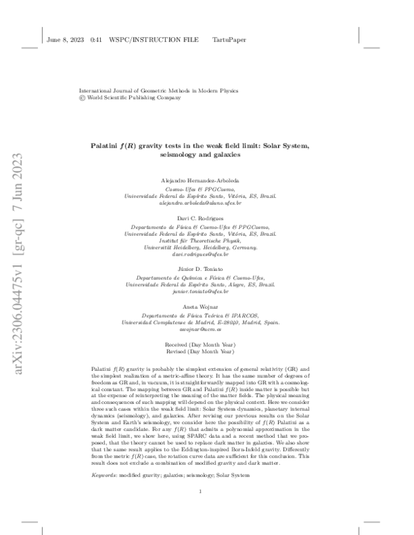 (PDF) Palatini $f(R)$ gravity tests in the weak field limit: Solar ...