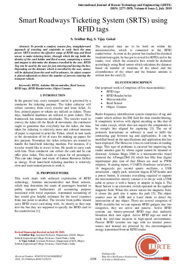 (PDF) Smart Roadways Ticketing System (SRTS) using RFID tags