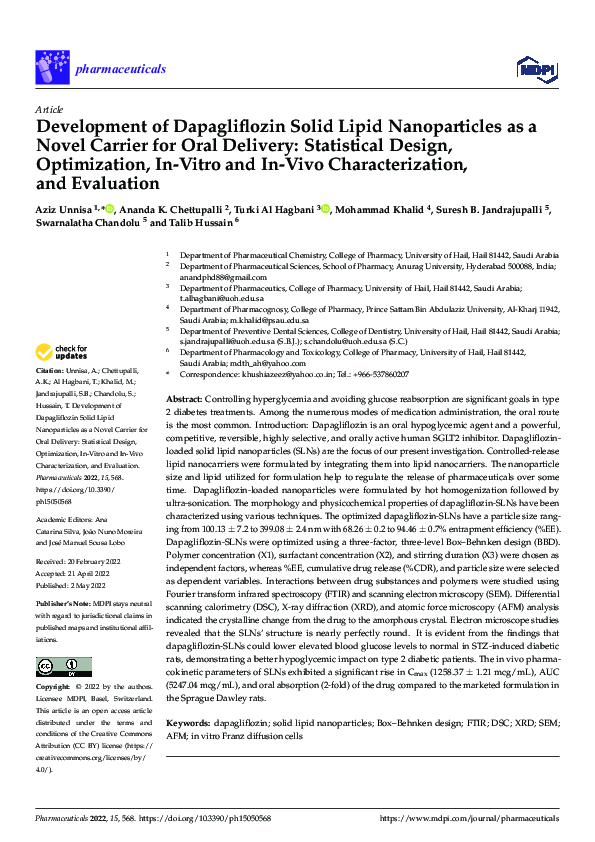 (PDF) Development of Dapagliflozin Solid Lipid Nanoparticles as a Novel ...