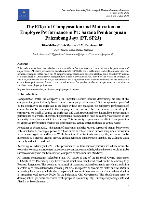 (PDF) The Effect of Compensation and Motivation on Employee Performance ...