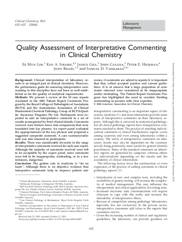 (PDF) Quality Assessment of Interpretative Commenting in Clinical Chemistry