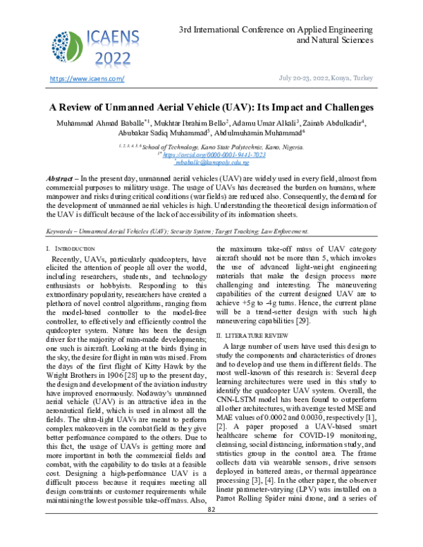 (PDF) A Review of Unmanned Aerial Vehicle (UAV): Its Impact and Challenges