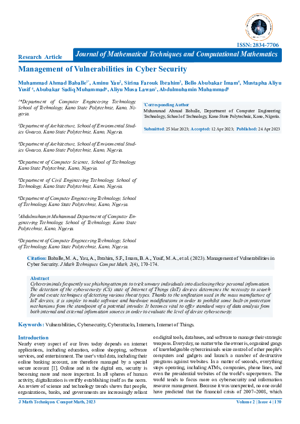 (PDF) Management of Vulnerabilities in Cyber Security