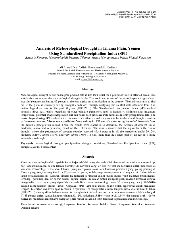 (PDF) Analysis of meteorological drought in Tihama Plain, Yemenusing ...