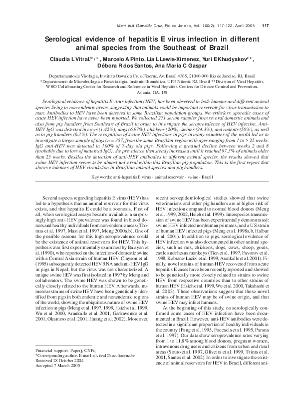 (PDF) Serological evidence of hepatitis E virus infection in different ...