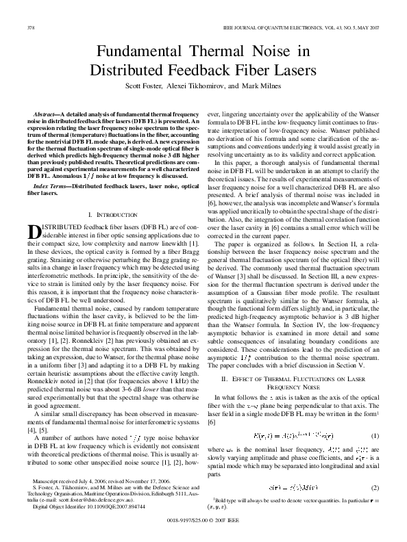 (PDF) Fundamental Thermal Noise in Distributed Feedback Fiber Lasers