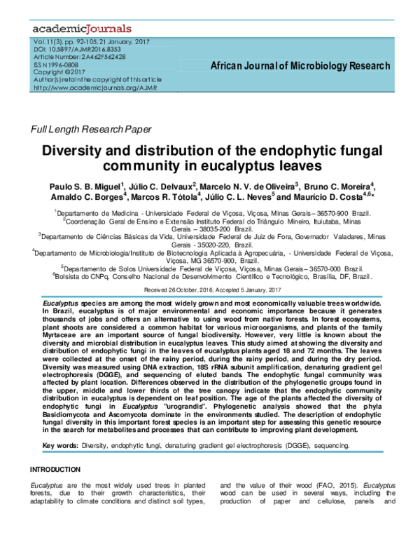 (PDF) Diversity and distribution of endophytic fungi in different ...