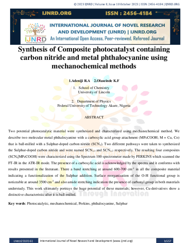 (PDF) Synthesis of Composite photocatalyst containing carbon nitride ...