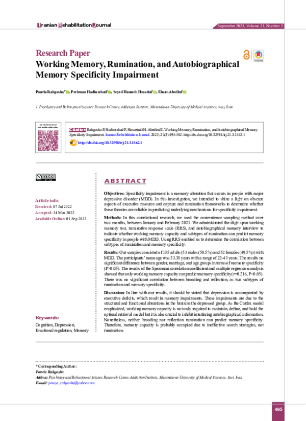 (PDF) Working Memory, Rumination, and Autobiographical Memory ...