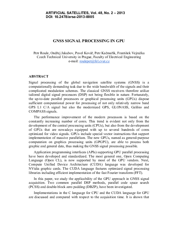 (PDF) Gnss Signal Processing in Gpu
