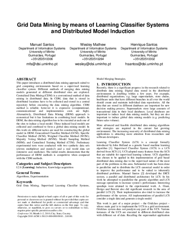 (PDF) Grid data mining by means of learning classifier systems and ...
