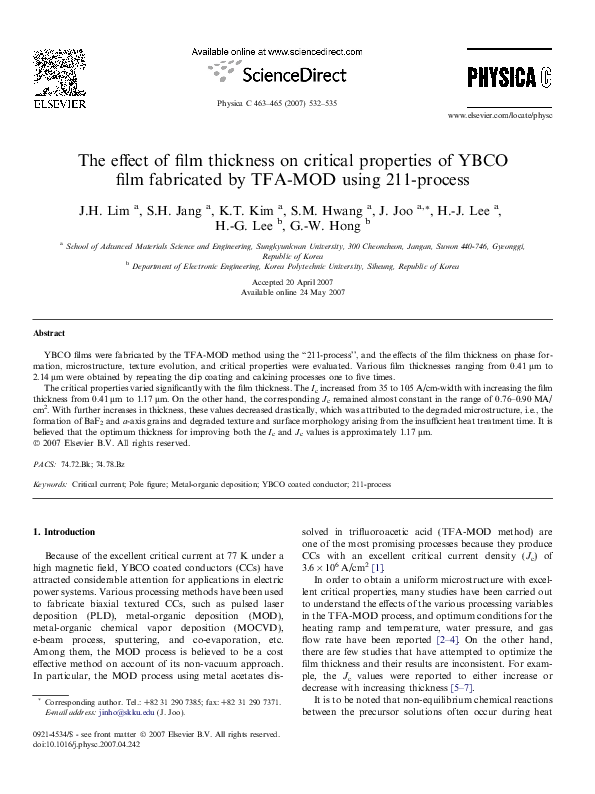 (PDF) The effect of film thickness on critical properties of YBCO film ...