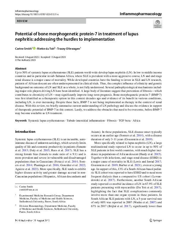 (PDF) Potential of bone morphogenetic protein-7 in treatment of lupus ...