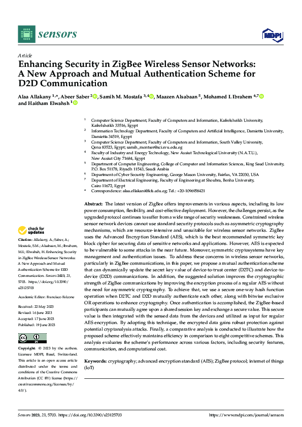 (PDF) Enhancing Security in ZigBee Wireless Sensor Networks: A New ...