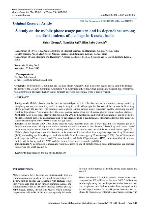 (PDF) A study on the mobile phone usage pattern and its dependence ...
