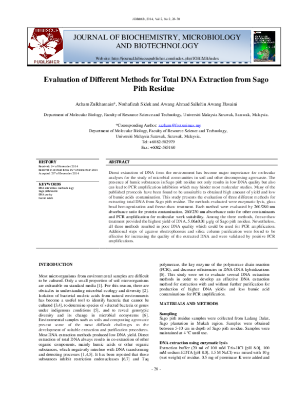 (PDF) Evaluation of different methods for total DNA extraction from ...