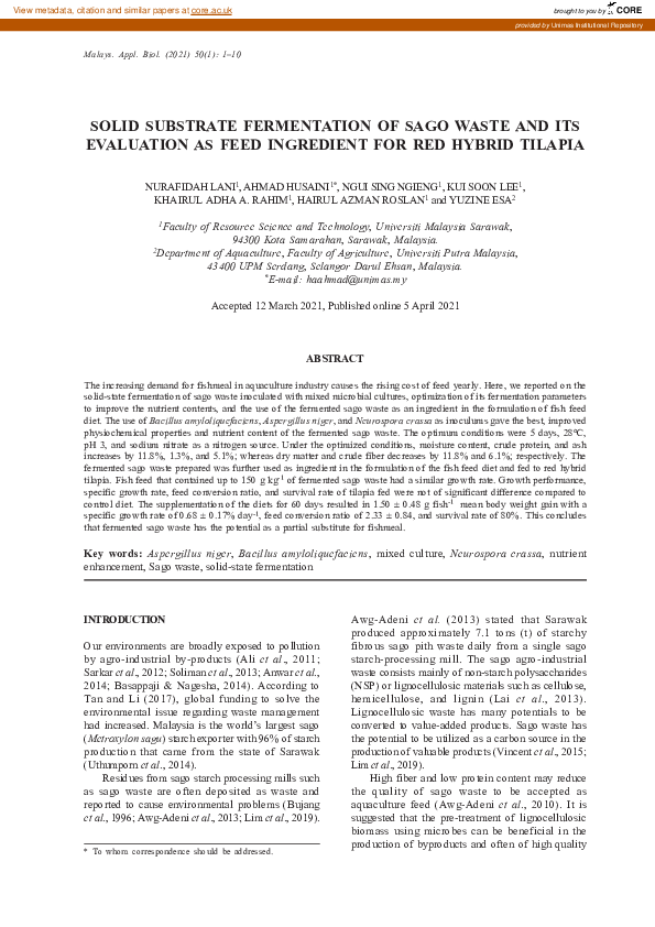 (PDF) Solid Substrate Fermentation of Sago Waste and Its Evaluation as ...