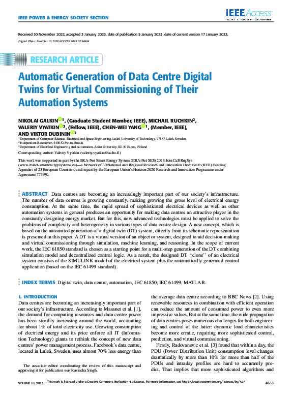 (PDF) Automatic Generation of Data Centre Digital Twins for Virtual ...