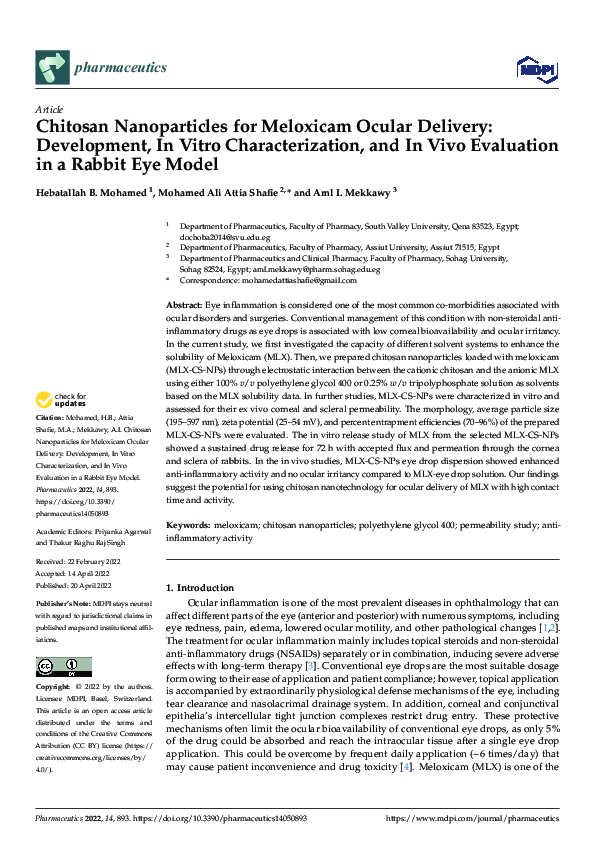 (PDF) Chitosan Nanoparticles for Meloxicam Ocular Delivery: Development ...