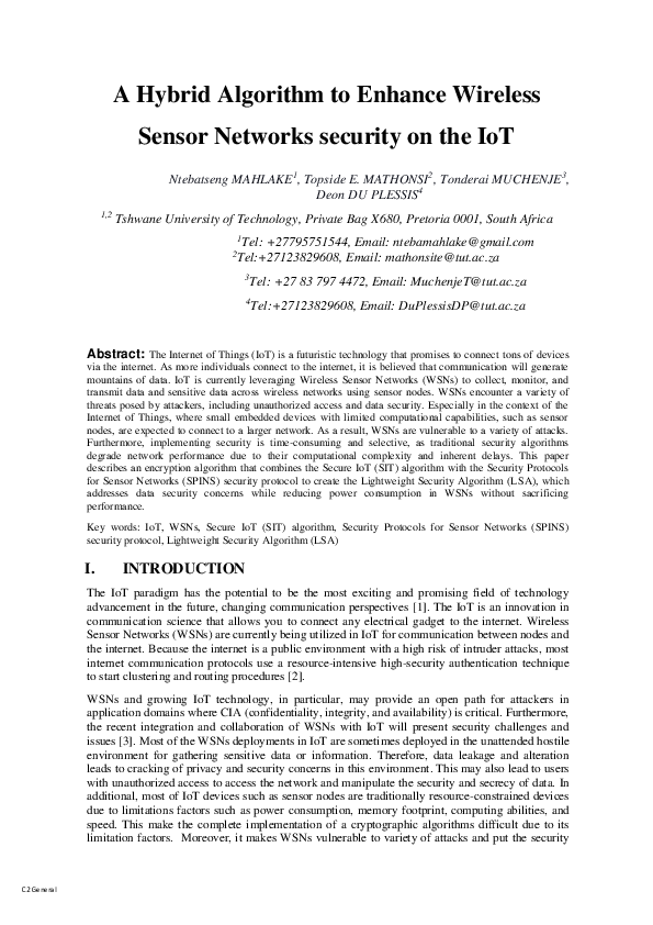 (PDF) A Hybrid Algorithm to Enhance Wireless Sensor Networks security ...