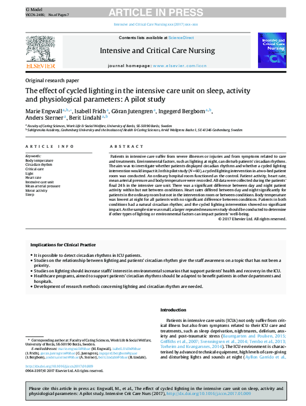 (PDF) The effect of cycled lighting in the intensive care unit on sleep ...