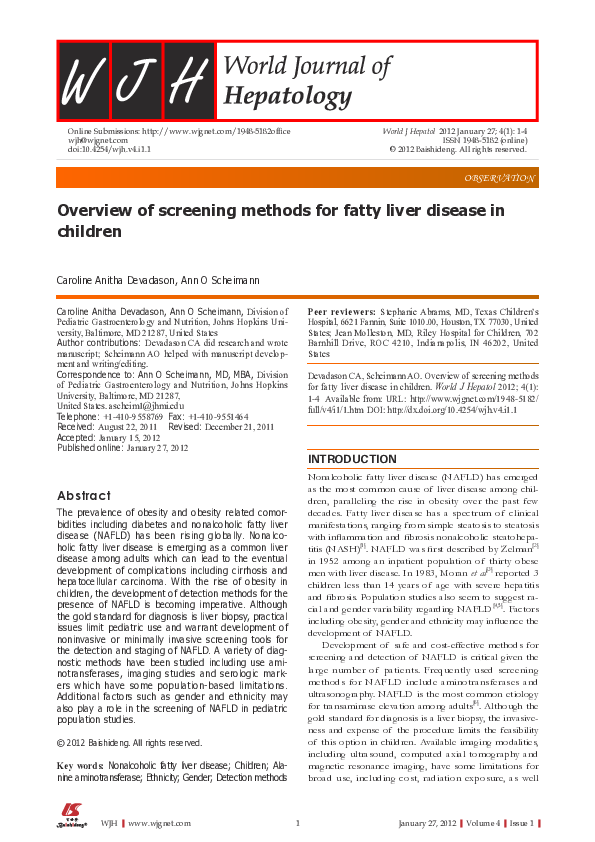 (PDF) Overview of screening methods for fatty liver disease in children