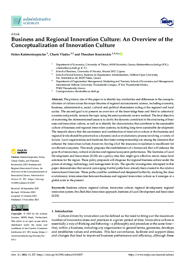 (PDF) Business and Regional Innovation Culture: An Overview of the ...