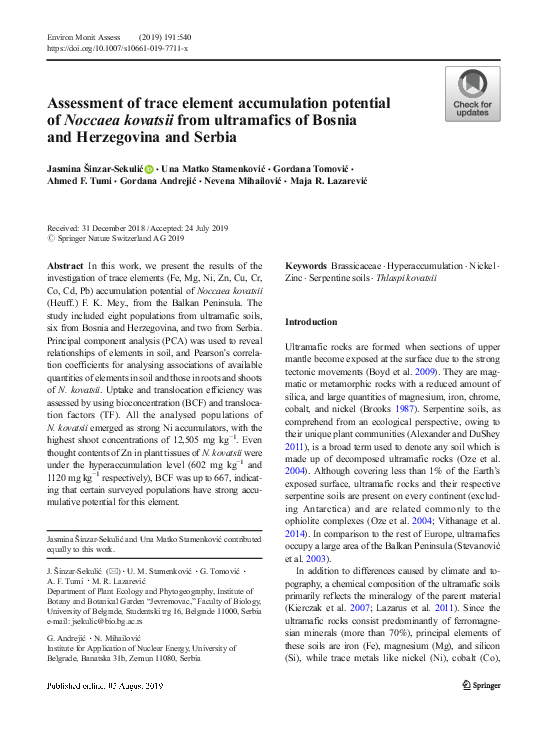 (PDF) Assessment of trace element accumulation potential of Noccaea ...