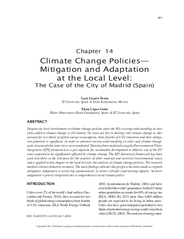 (PDF) Climate Change Policies—Mitigation and Adaptation at the Local Level