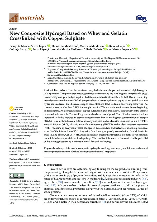 (PDF) New Composite Hydrogel Based on Whey and Gelatin Crosslinked with ...
