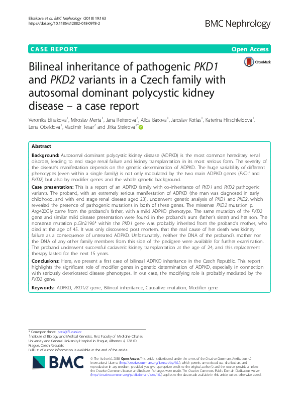 (PDF) Bilineal inheritance of pathogenic PKD1 and PKD2 variants in a ...