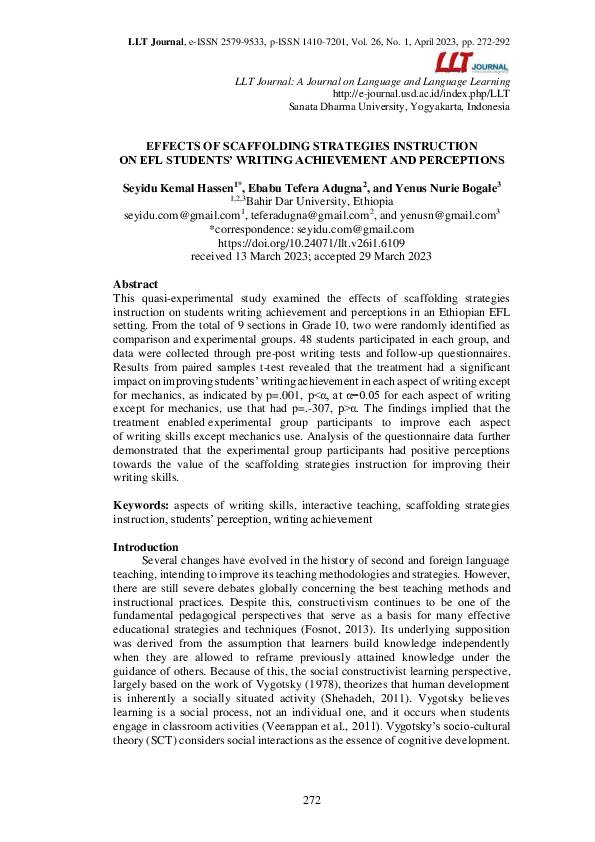 (PDF) Effects of Scaffolding Strategies Instruction on Efl Students ...