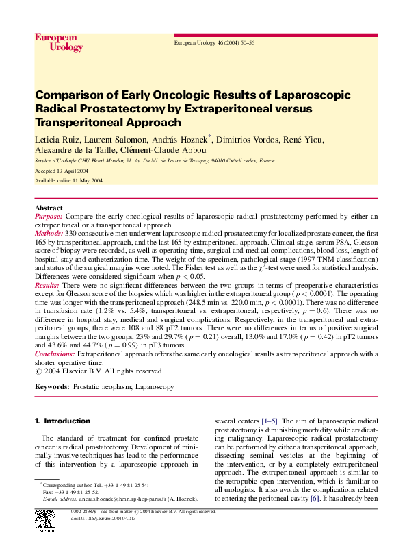 (PDF) Comparison of Early Oncologic Results of Laparoscopic Radical ...