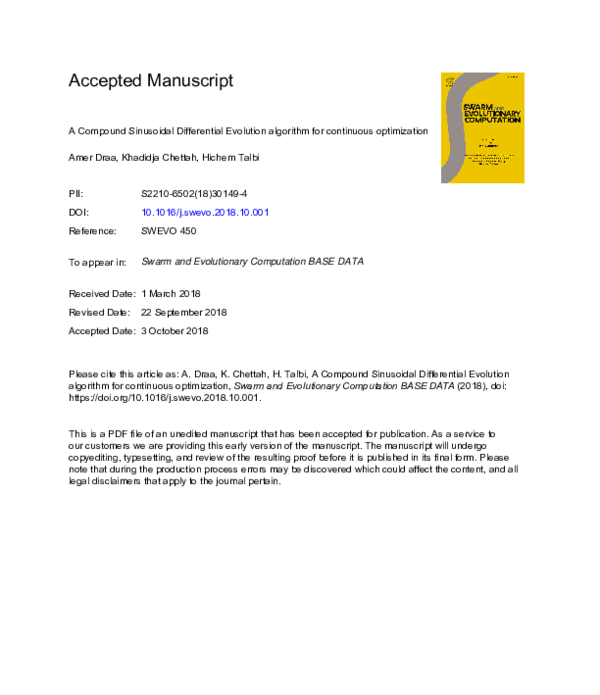 (PDF) A Compound Sinusoidal Differential Evolution algorithm for ...