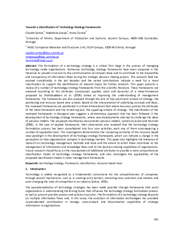 (PDF) Towards a classification of technology strategy frameworks
