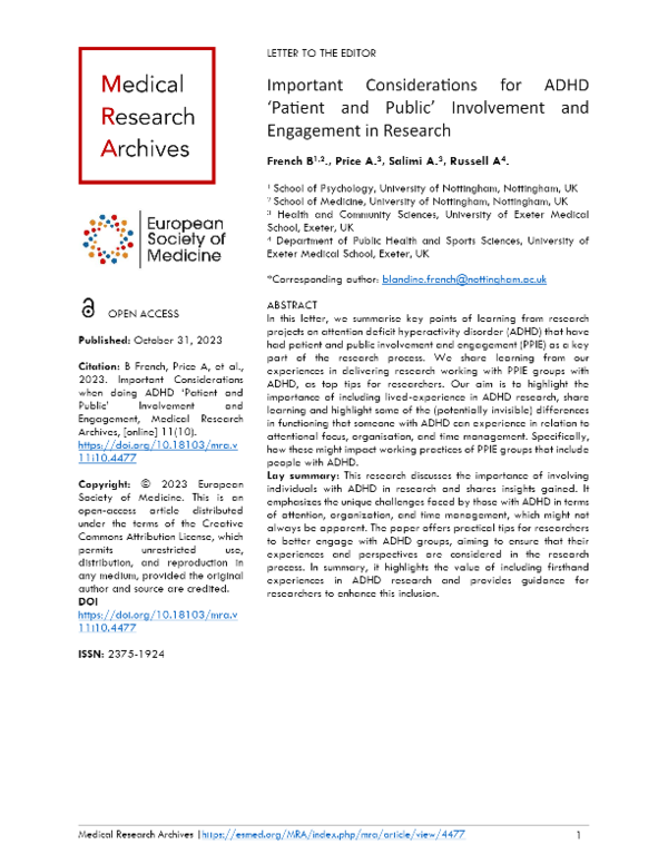 (PDF) Important Considerations for ADHD Patient and Public Involvement ...