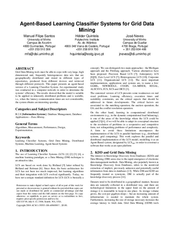 (PDF) Agent-based learning classifier systems for grid data mining