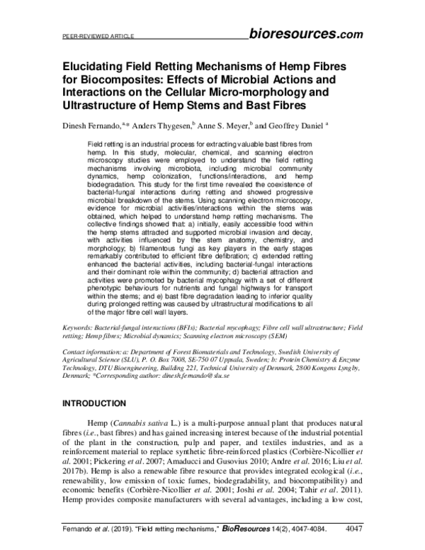 (PDF) Elucidating field retting mechanisms of hemp fibres for ...