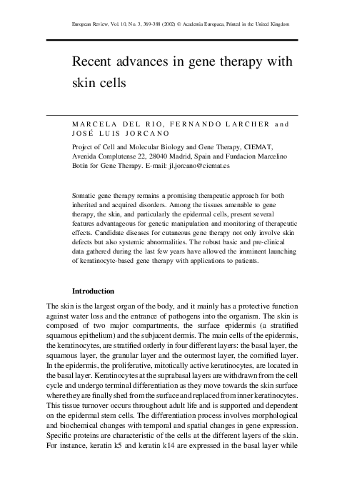 (PDF) Recent advances in gene therapy with skin cells