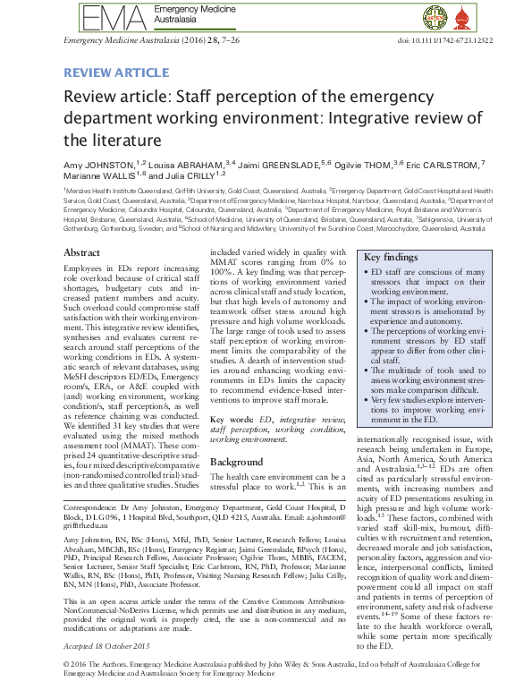 (PDF) Review article: Staff perception of the emergency department ...