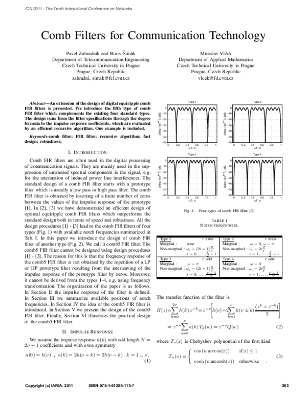 (PDF) Comb Filters for Communication Technology