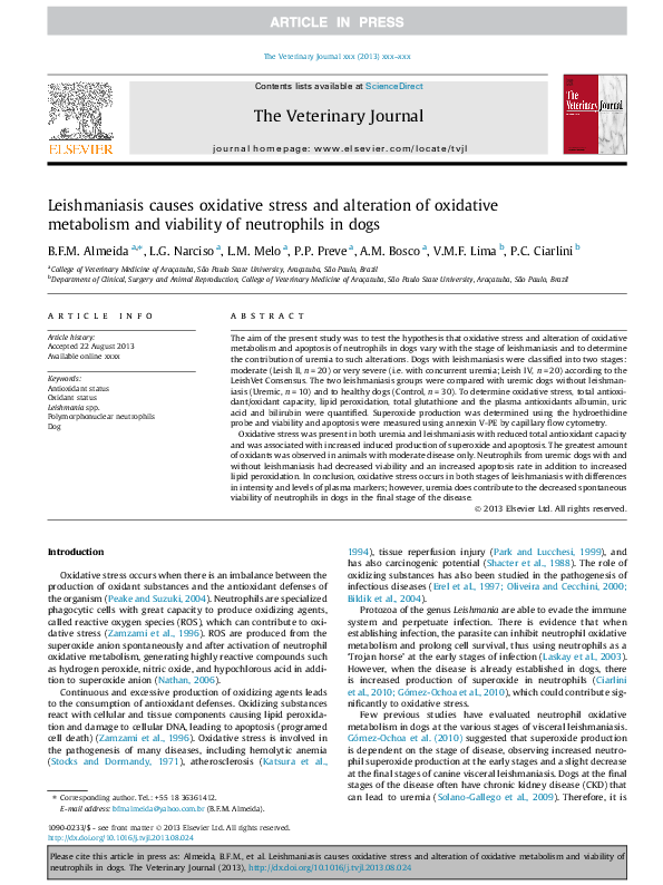 (PDF) Leishmaniasis causes oxidative stress and alteration of oxidative ...