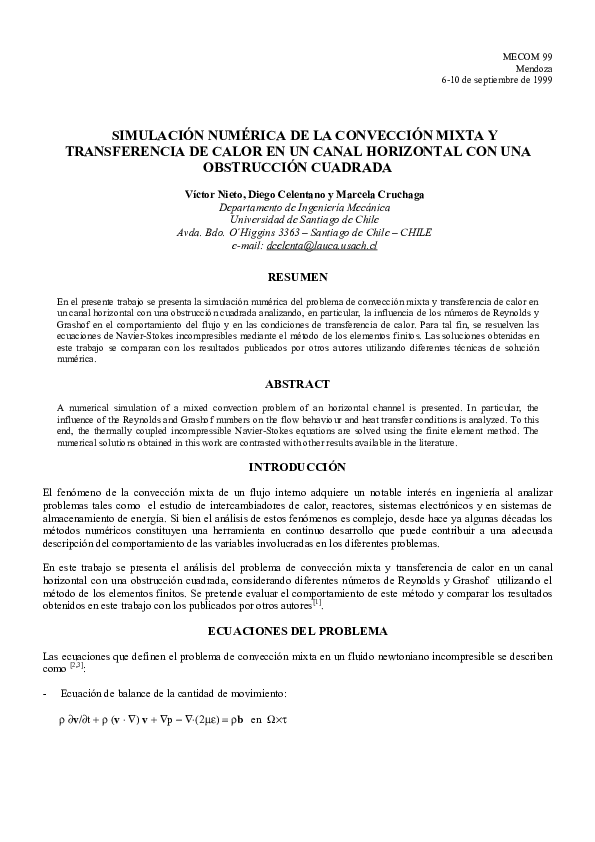 (PDF) Simulación Numérica de la Convección Mixta y Transferencia de ...