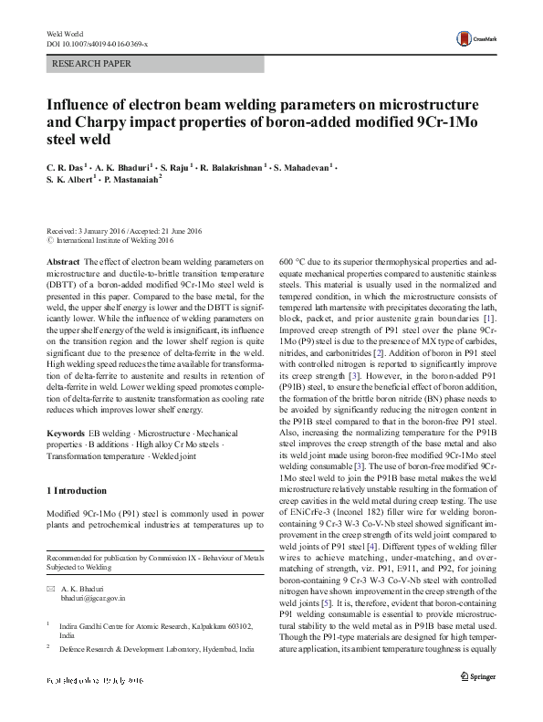 (PDF) Influence of electron beam welding parameters on the weld seam ...
