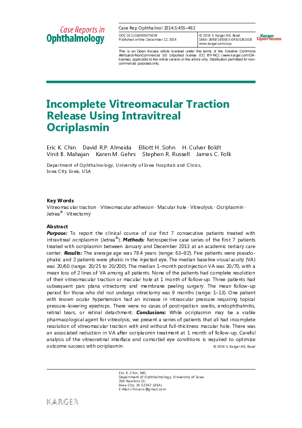 (PDF) Incomplete vitreomacular traction release using intravitreal ...