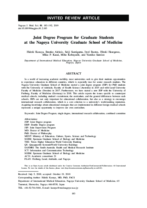 (PDF) Joint Degree Program for Graduate Students at the Nagoya ...