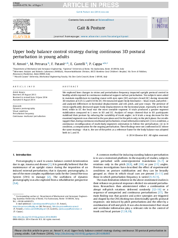 (PDF) Upper body balance control strategy during continuous 3D postural ...