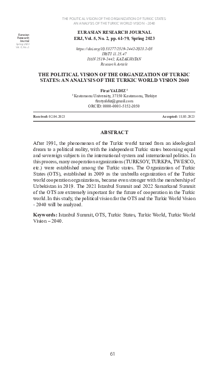 (PDF) The Political Vision of the Organization of Turkic States: An ...
