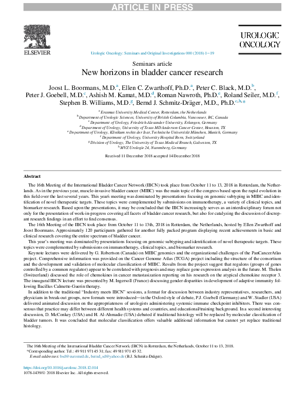 (PDF) New horizons in bladder cancer research
